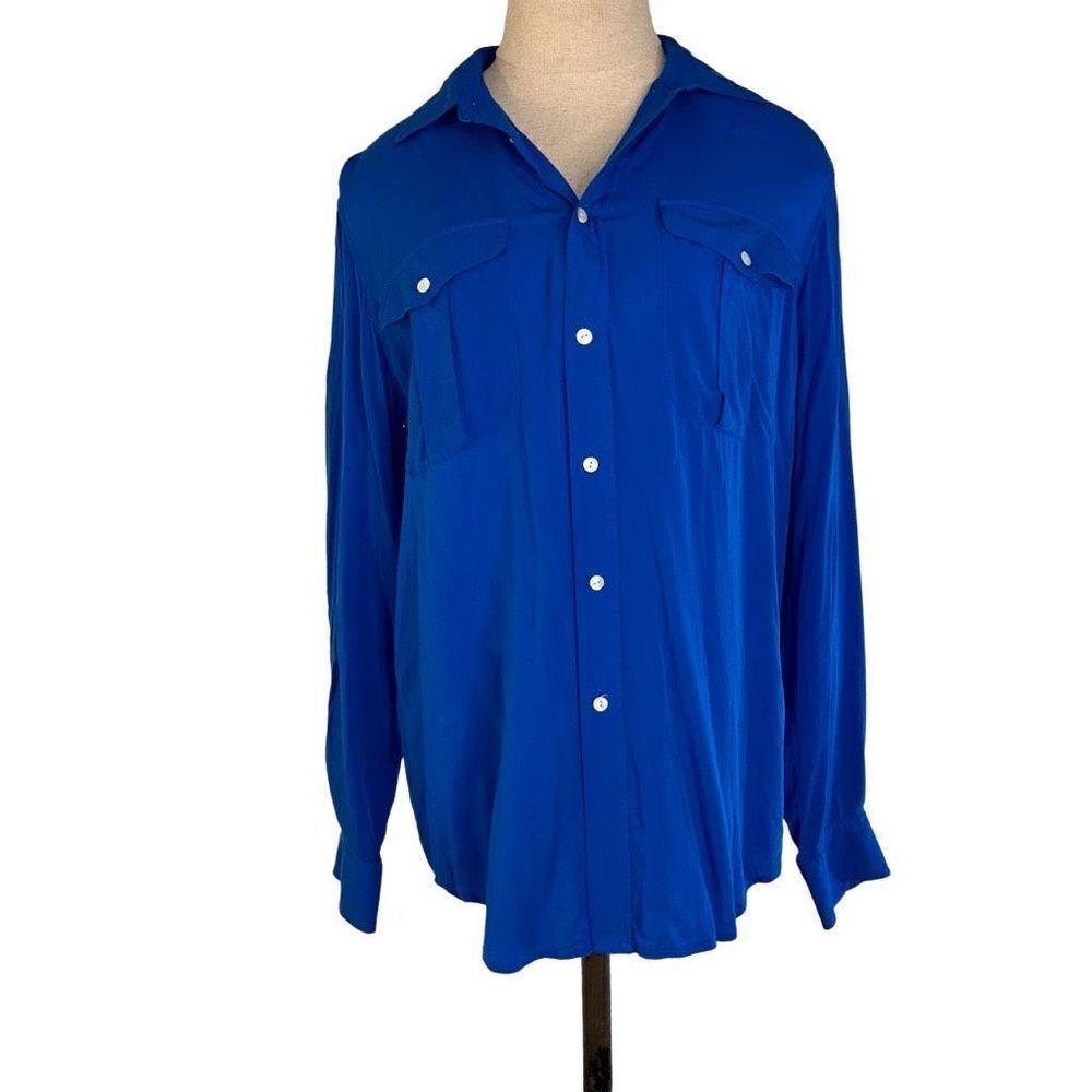 Polo‎ Ralph Lauren Women’s Cobalt Blue Button Front Longsleeve Top Modern Casual